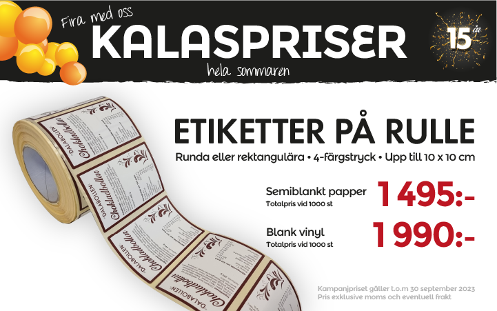 Etiketter kalaspris