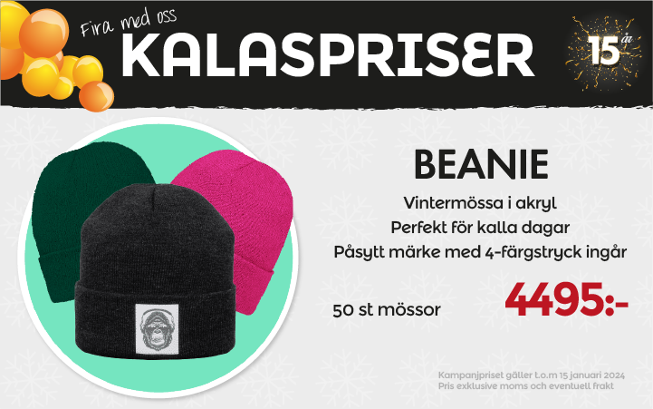Beanie med påsytt märke - Just nu till kalaspris.